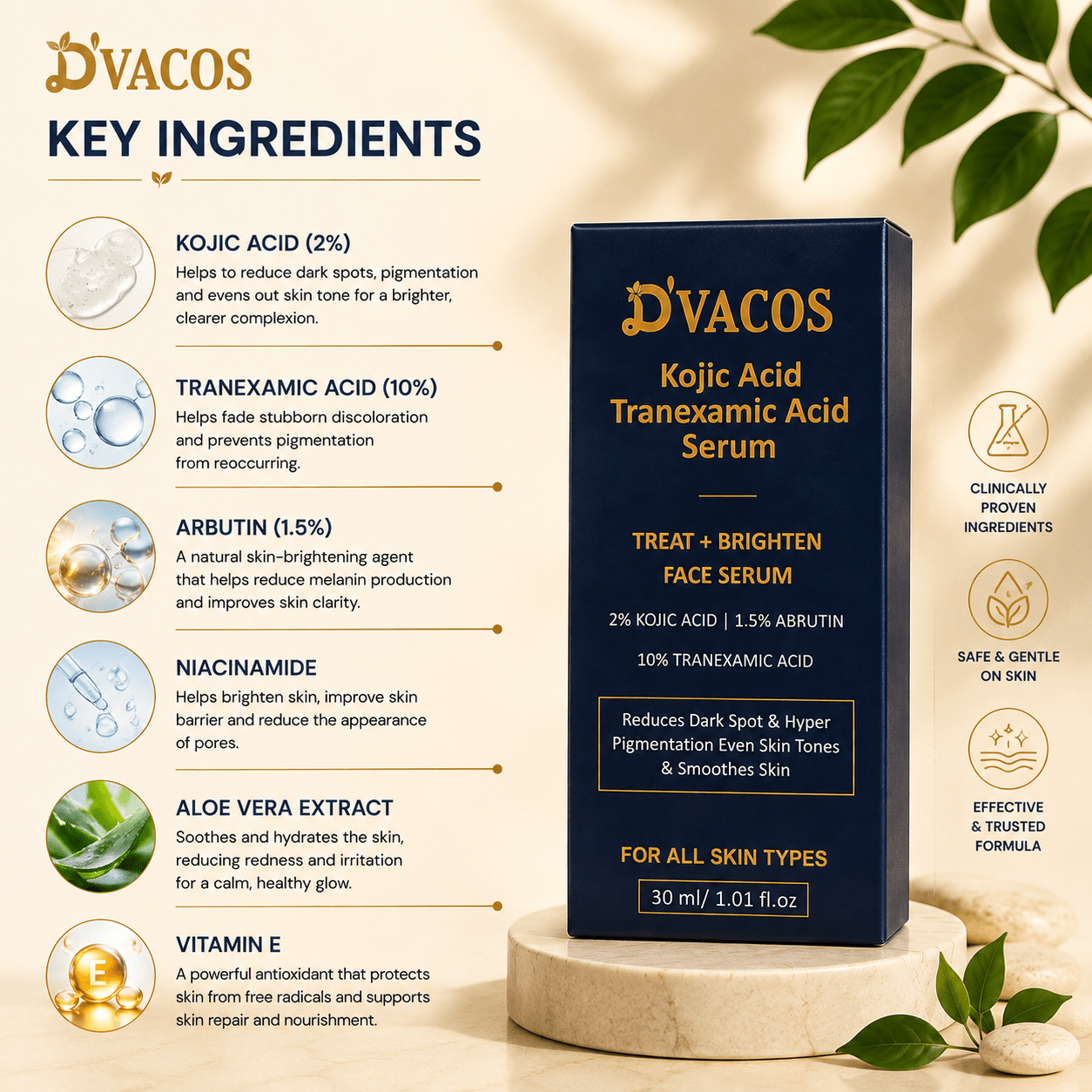 D'VACOS Kojic Acid Tranexamic Acid Serum - Cosmosentials