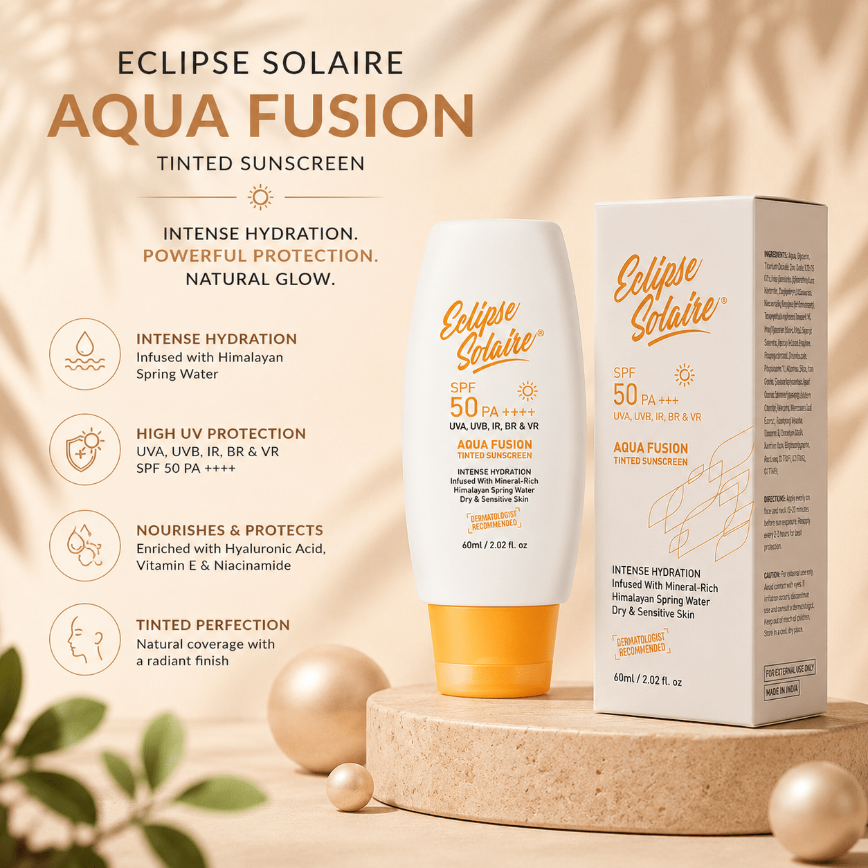 Eclipse Solaire Aqua Fusion Tinted Sunscreen SPF 50 PA++++ - Cosmosentials