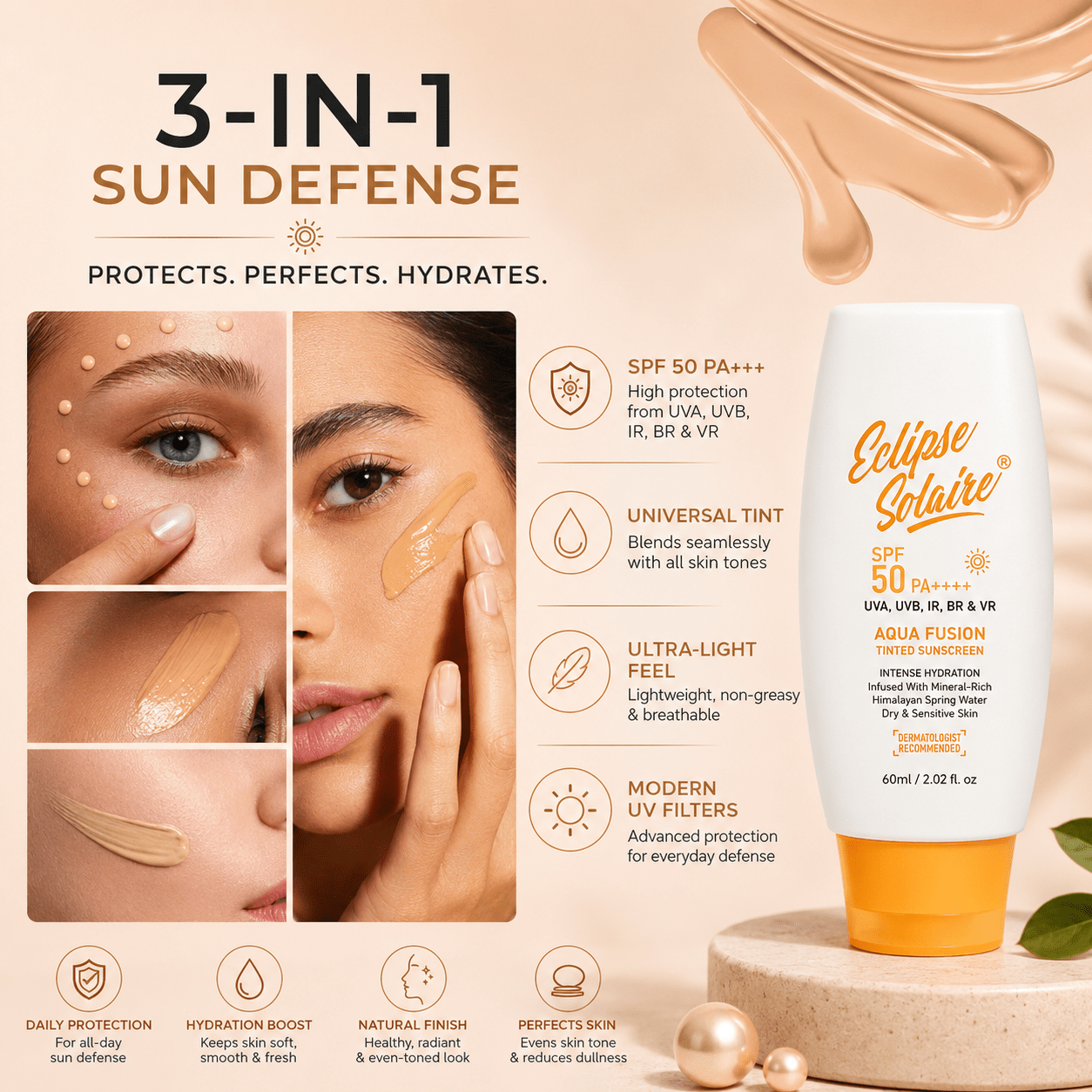 Eclipse Solaire Aqua Fusion Tinted Sunscreen SPF 50 PA++++ - Cosmosentials