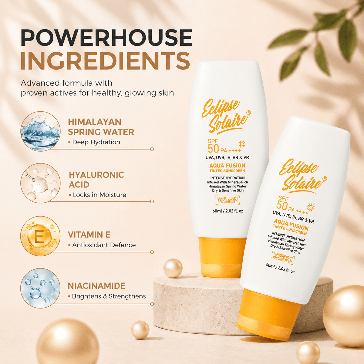 Eclipse Solaire Aqua Fusion Tinted Sunscreen SPF 50 PA++++ - Cosmosentials