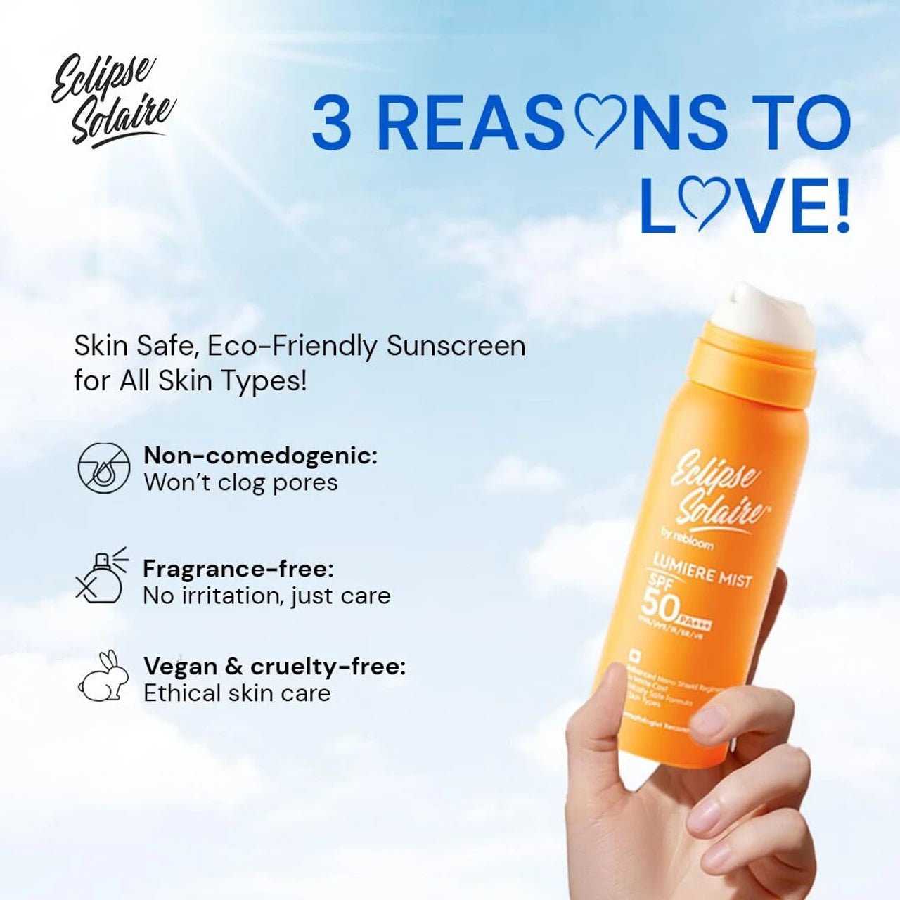 Eclipse Solaire Lumiere Mist SPF 50 PA+++ Sunscreen Spray - Cosmosentials