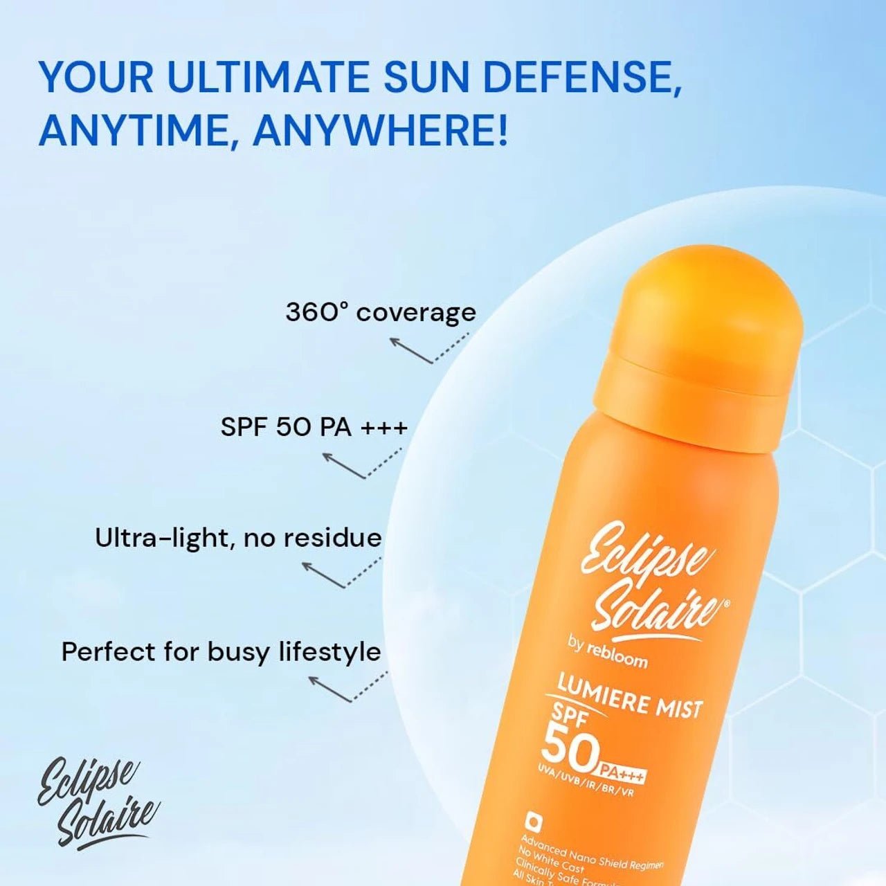 Eclipse Solaire Lumiere Mist SPF 50 PA+++ Sunscreen Spray - Cosmosentials