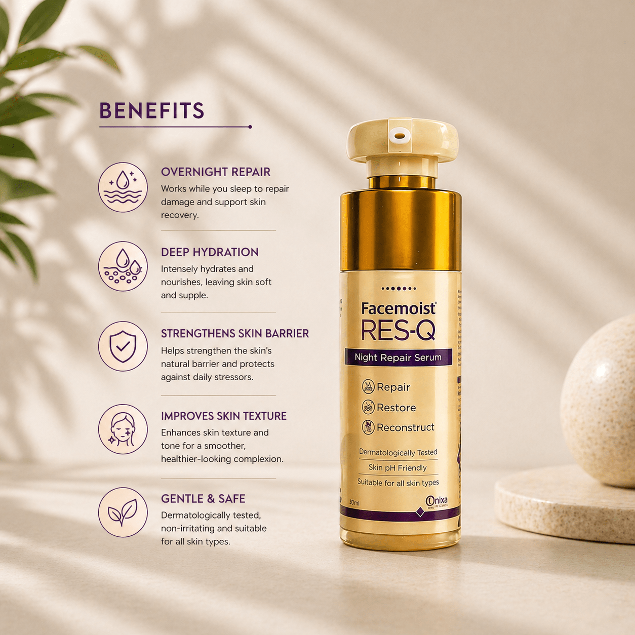Facemoist RES - Q Night Repair Serum - Cosmosentials