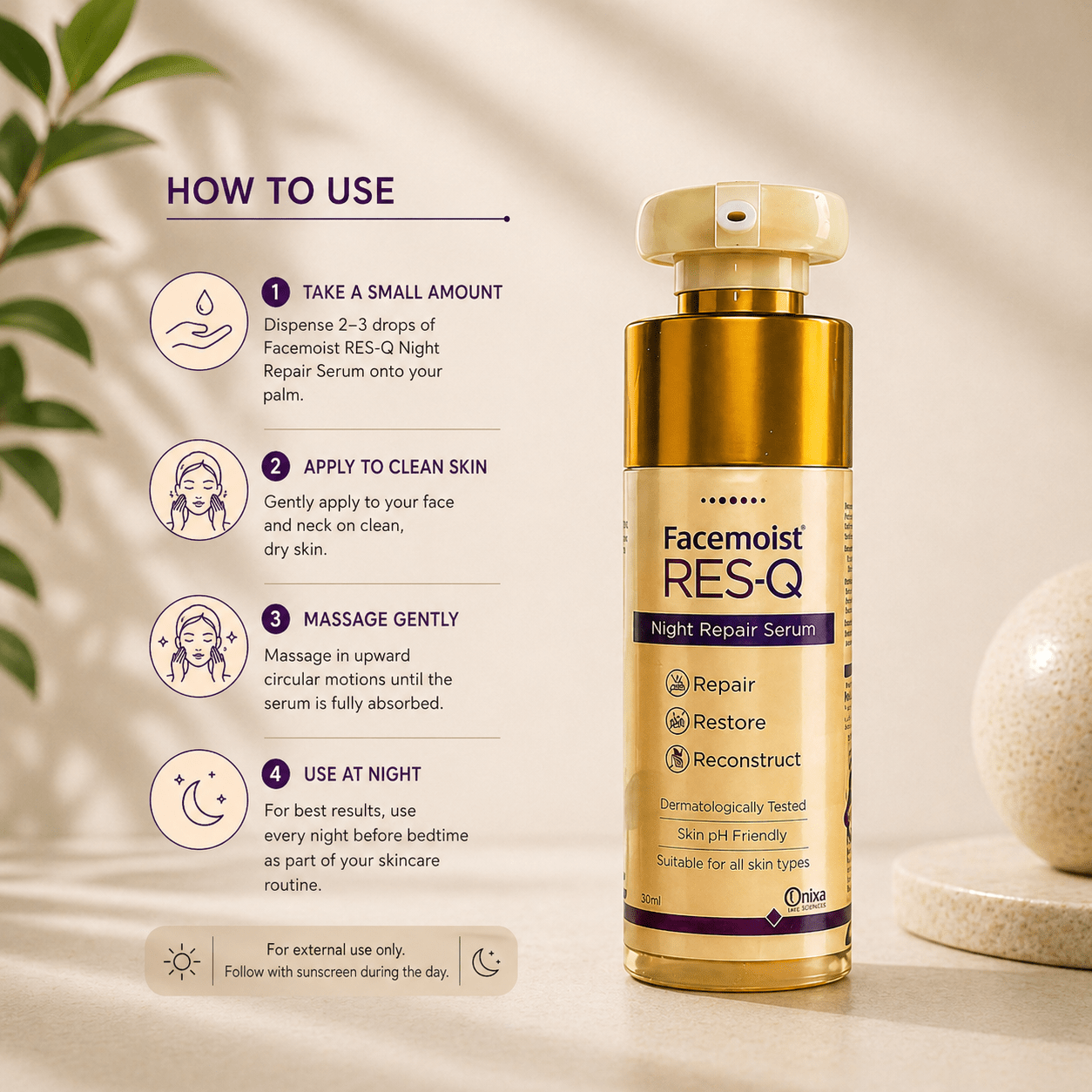 Facemoist RES - Q Night Repair Serum - Cosmosentials
