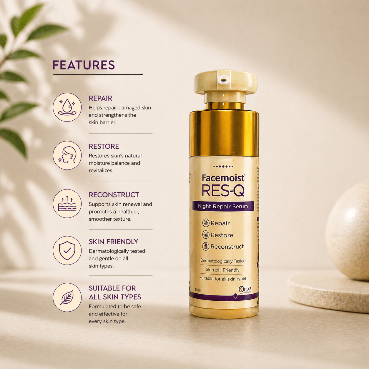 Facemoist RES - Q Night Repair Serum - Cosmosentials