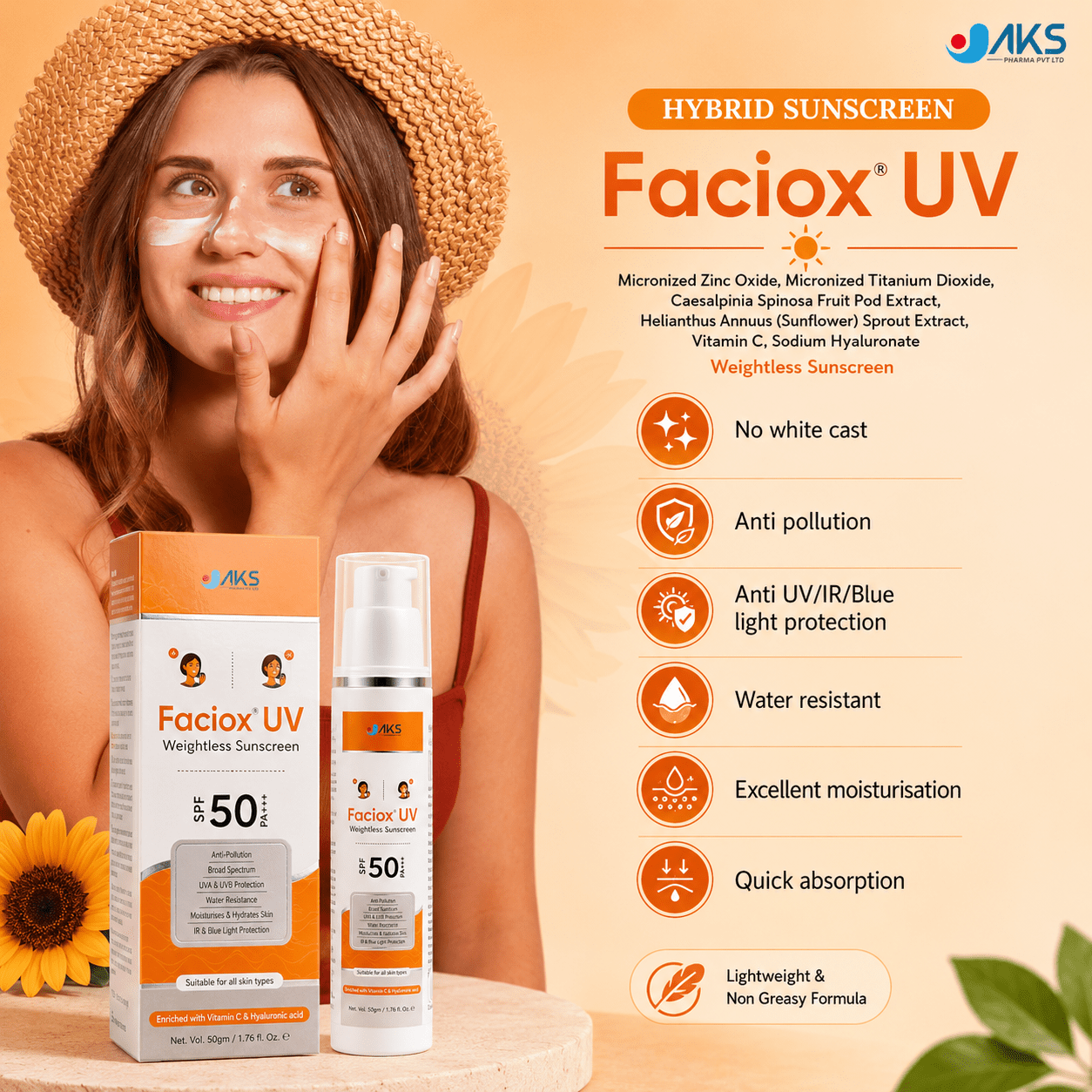 Faciox UV Weightless Sunscreen SPF 50 PA+++ - Cosmosentials