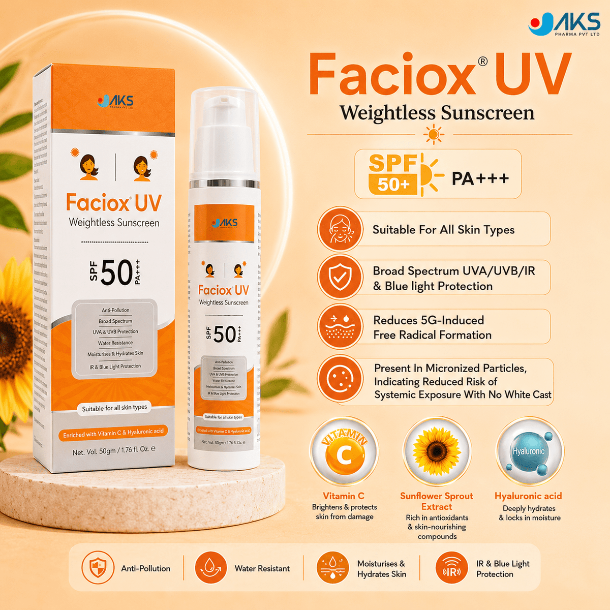 Faciox UV Weightless Sunscreen SPF 50 PA+++ - Cosmosentials