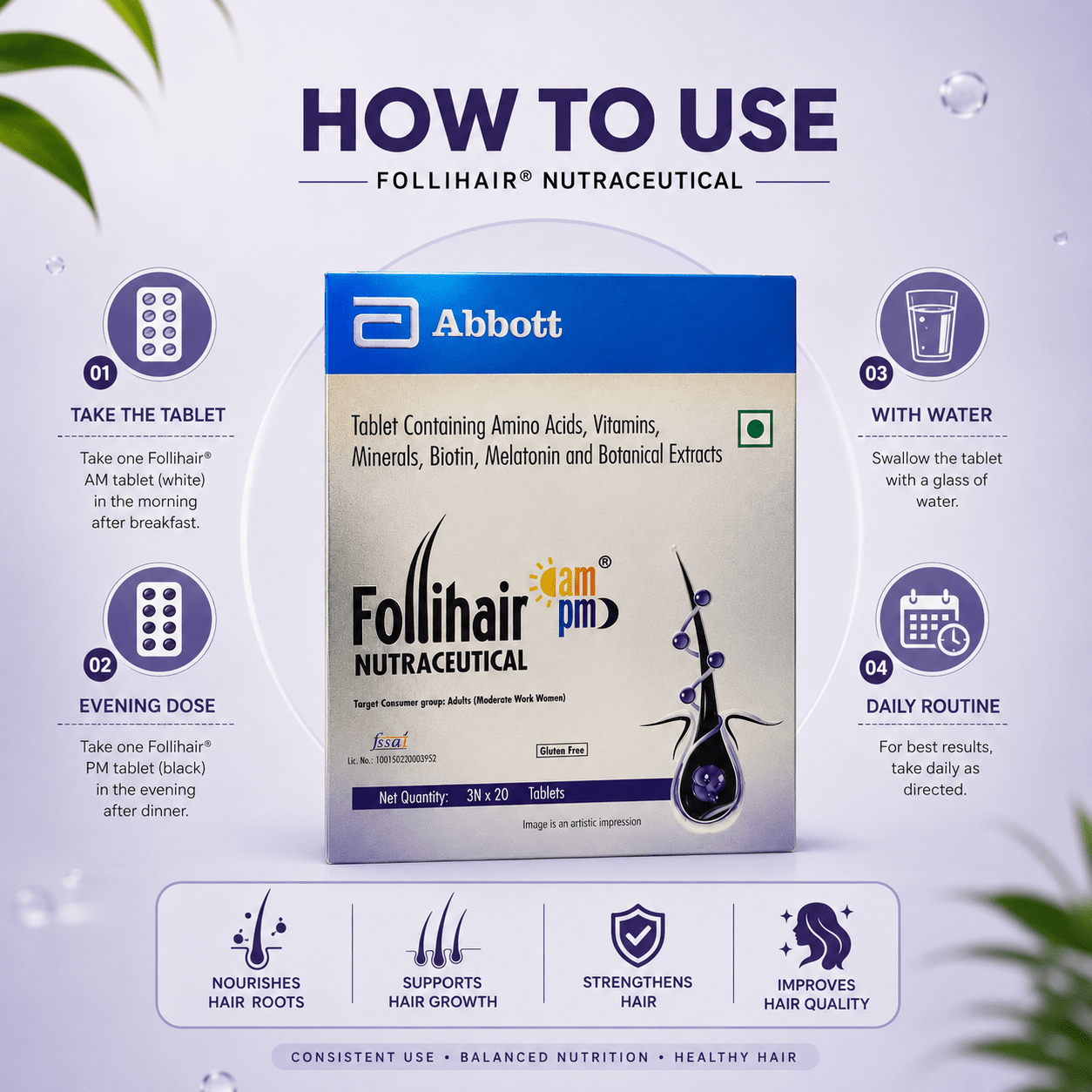 Follihair Nutraceutical AM PM Tablets (3 x 20 Tablets) - Cosmosentials