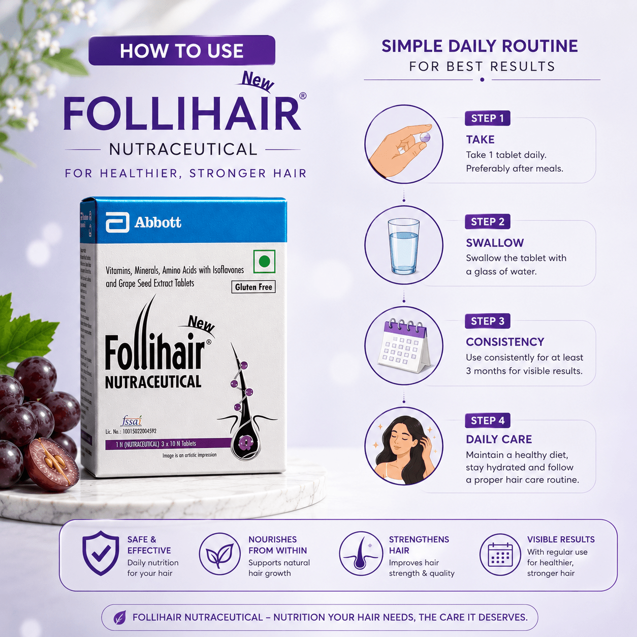 Follihair Nutraceutical Tablets - Cosmosentials