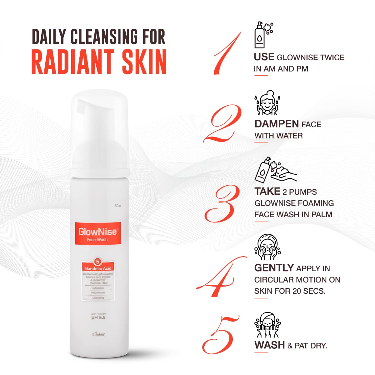 GlowNise Deep Cleansing Skin Whitening Foam Face Wash - Cosmosentials