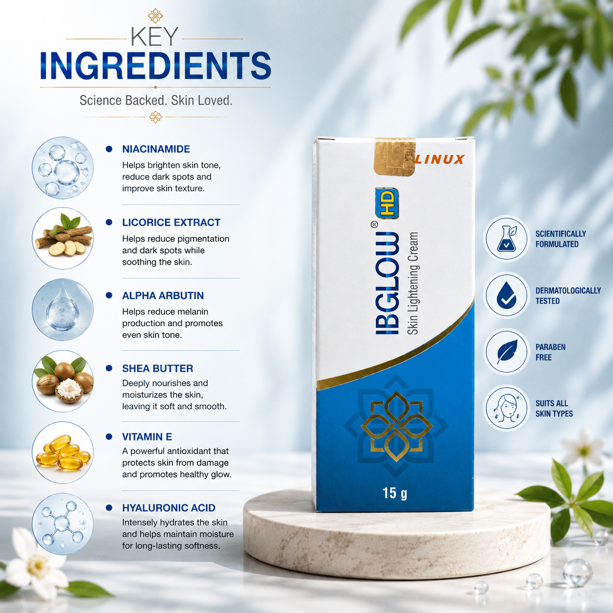 IBGLOW HD Skin Lightening Cream - Cosmosentials