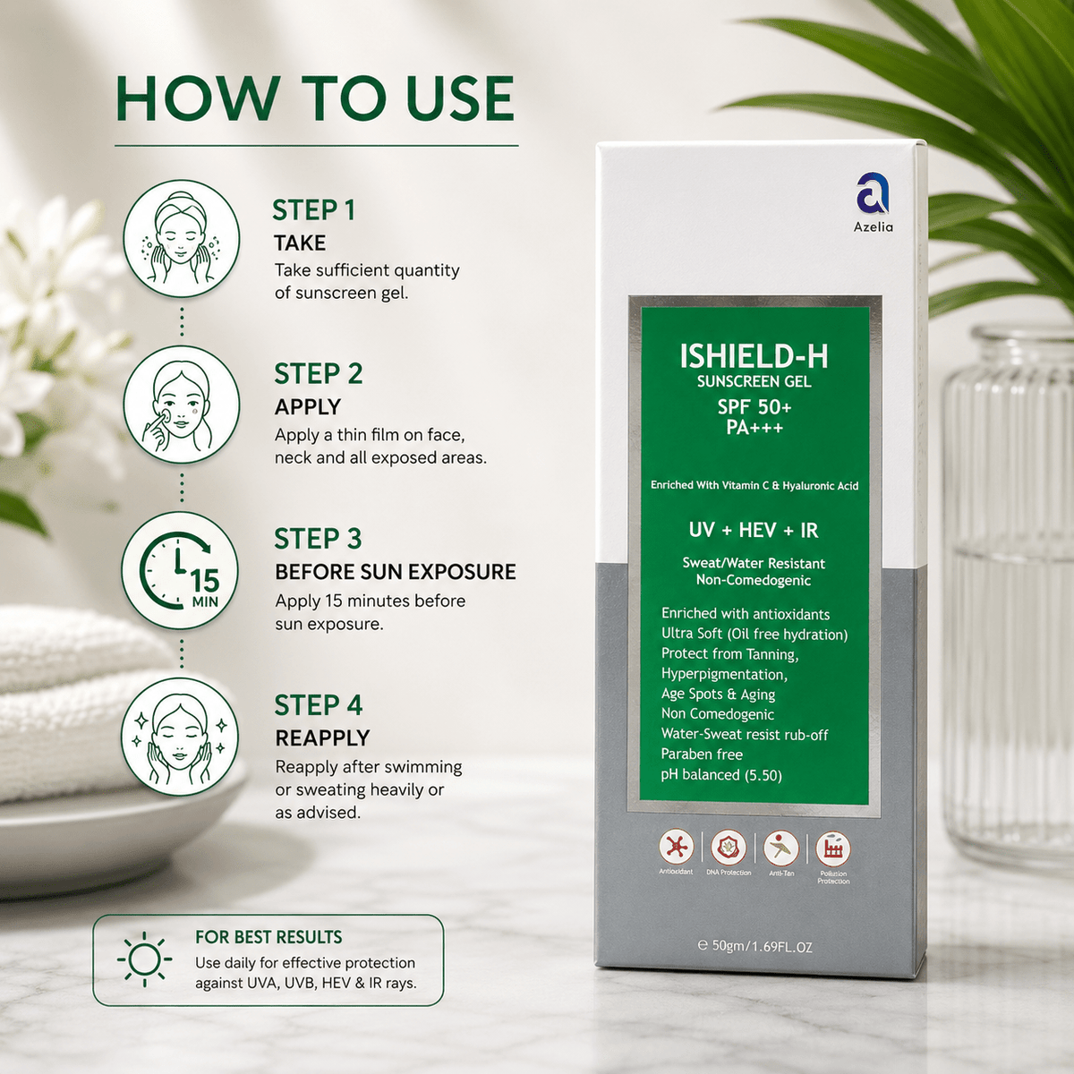 ISHIELD-H Sunscreen Gel SPF 50+ PA+++ - Cosmosentials