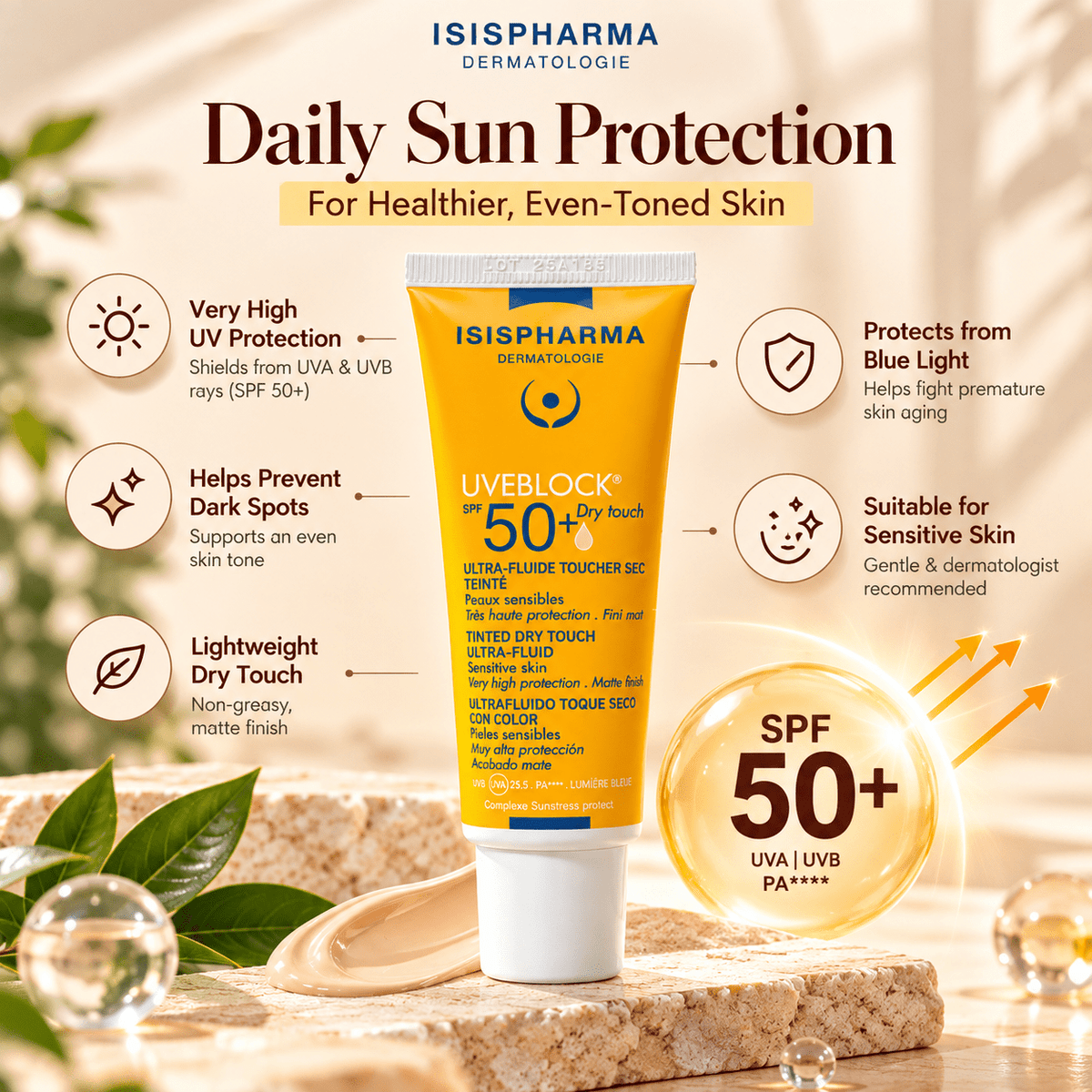 ISISPHARMA UVEblock SPF 50+ Dry Touch Light Tinted Sunscreen - Cosmosentials