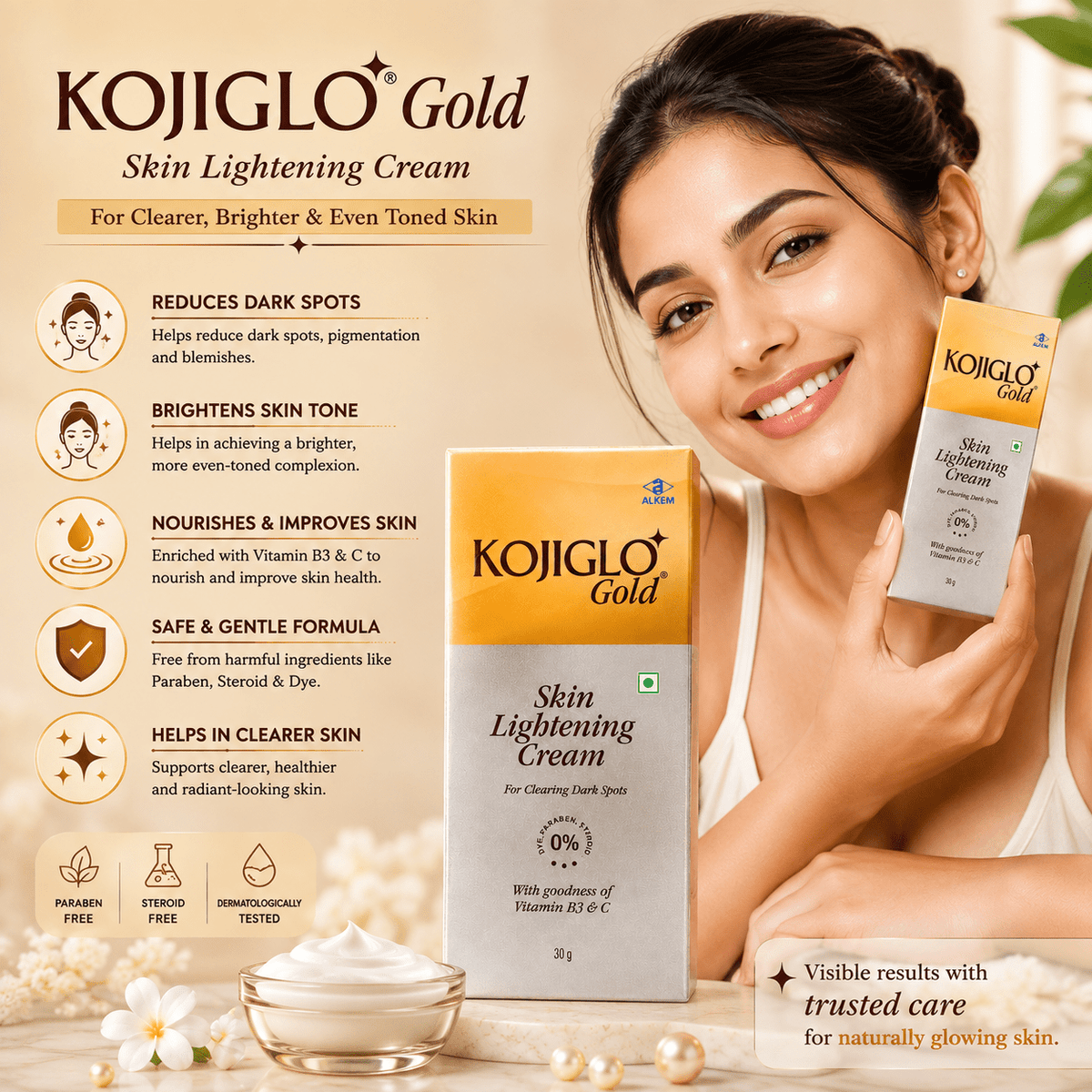 Kojiglo Gold Skin Lightening Cream 30g - Cosmosentials