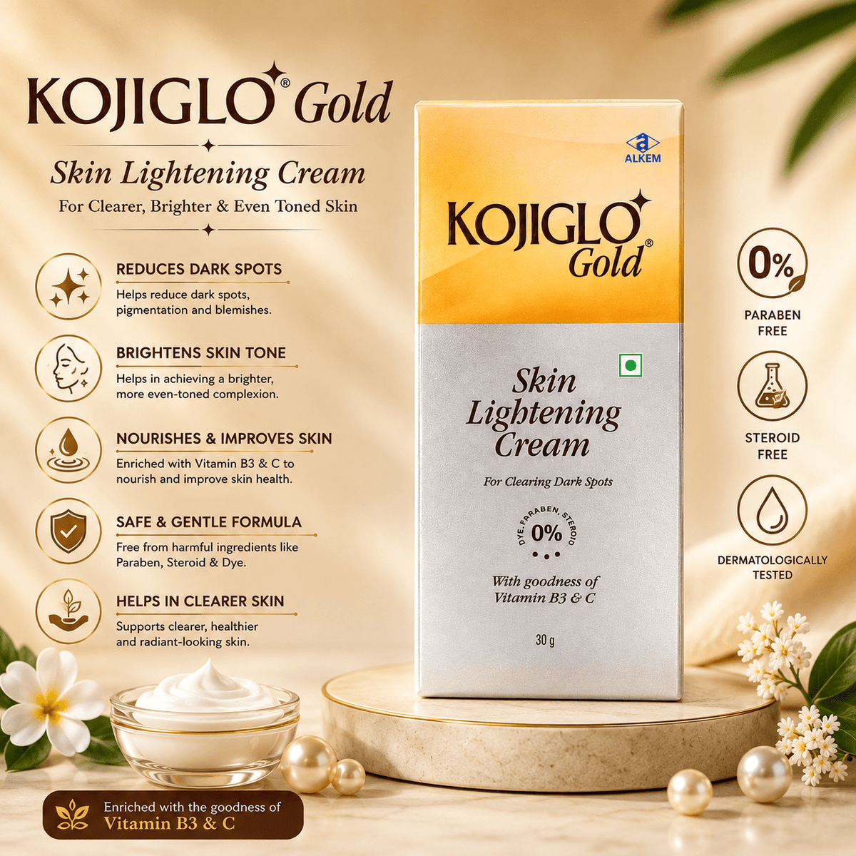 Kojiglo Gold Skin Lightening Cream 30g - Cosmosentials