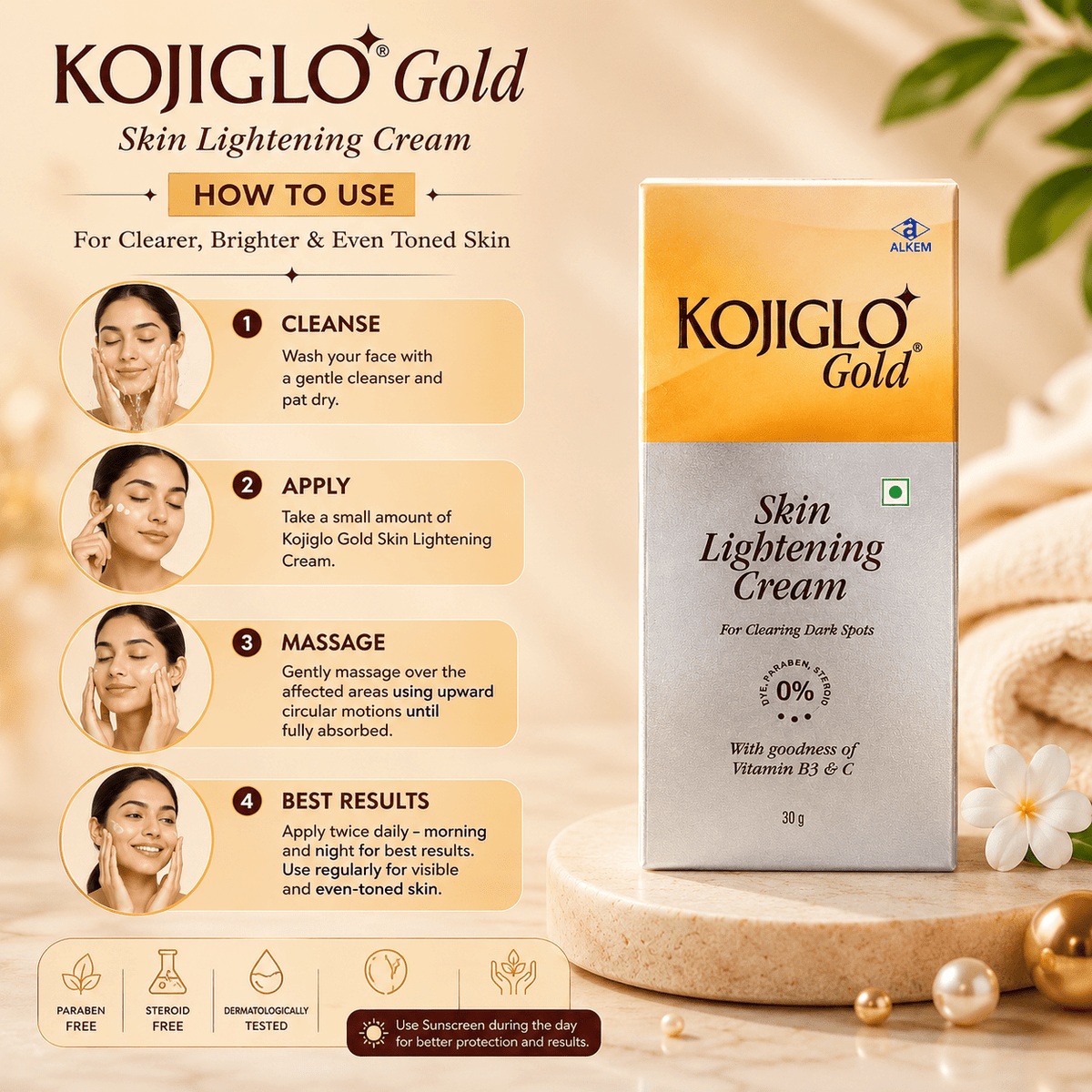 Kojiglo Gold Skin Lightening Cream 30g - Cosmosentials