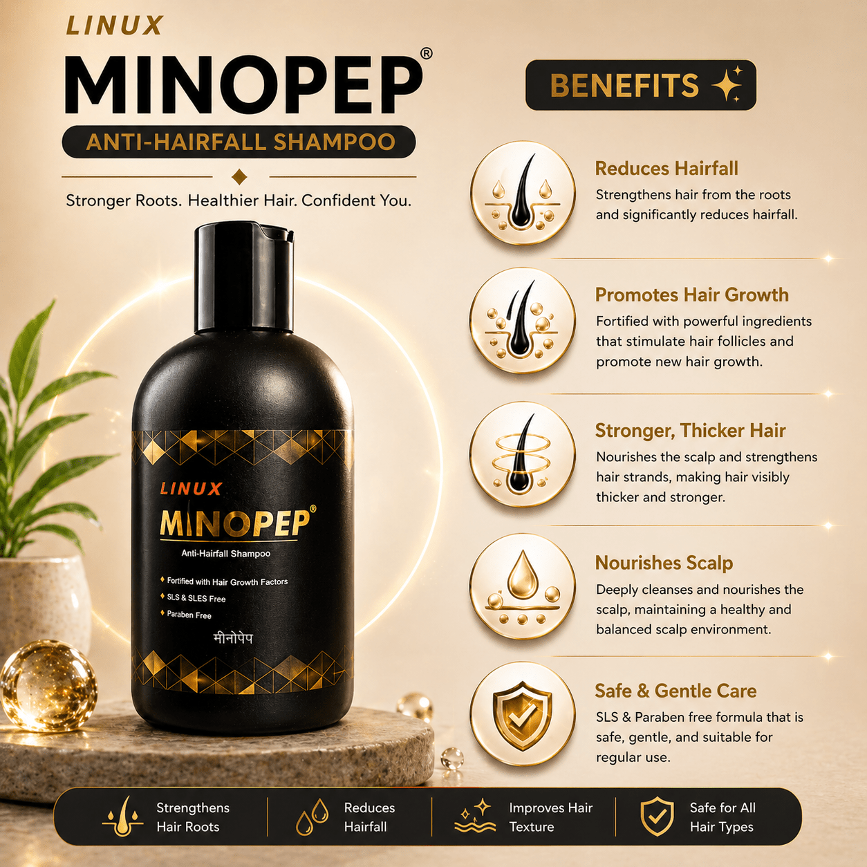 Linux Minopep Anti - Hairfall Shampoo 250ml - Cosmosentials