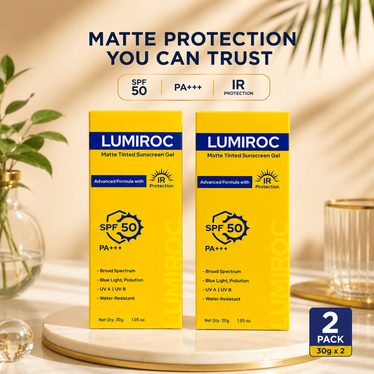 LUMIROC Matte Tinted Sunscreen Gel SPF 50 PA+++ - Cosmosentials