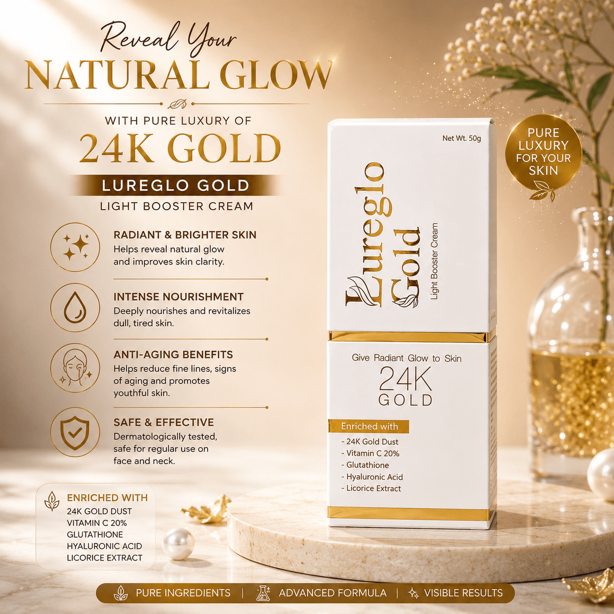Lureglo Gold Light Booster Cream - Cosmosentials