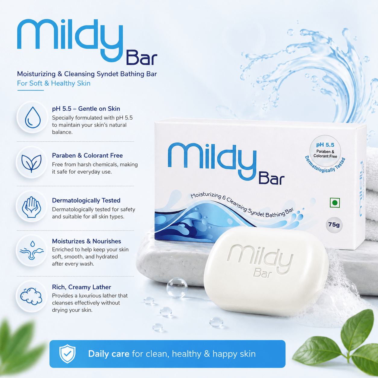 Mildy Bar Moisturizing & Cleansing Syndet Bathing Bar 75g - Cosmosentials