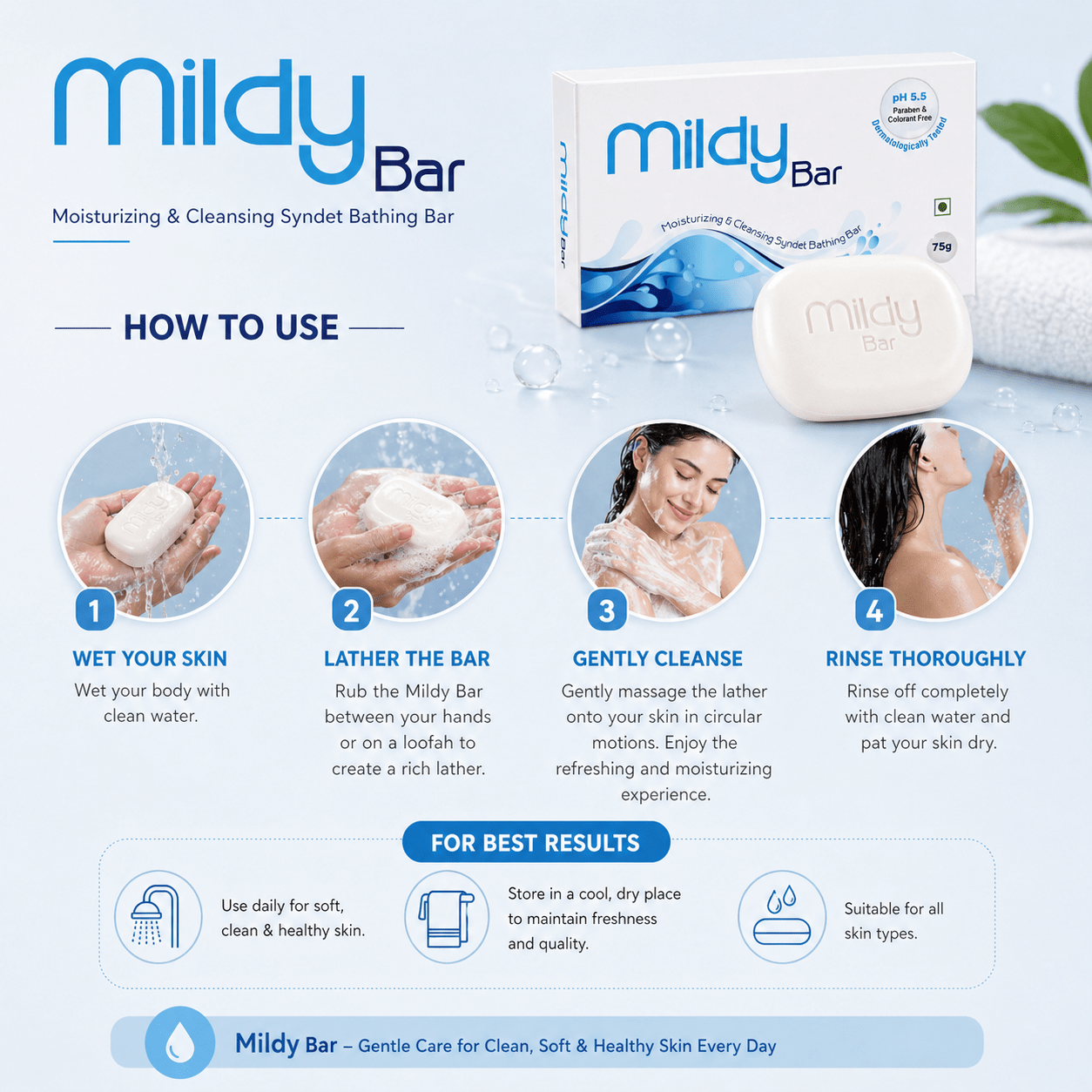 Mildy Bar Moisturizing & Cleansing Syndet Bathing Bar 75g - Cosmosentials