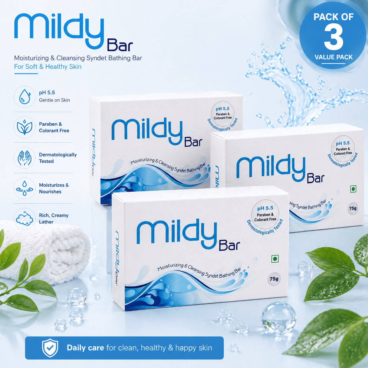 Mildy Bar Moisturizing & Cleansing Syndet Bathing Bar 75g - Cosmosentials