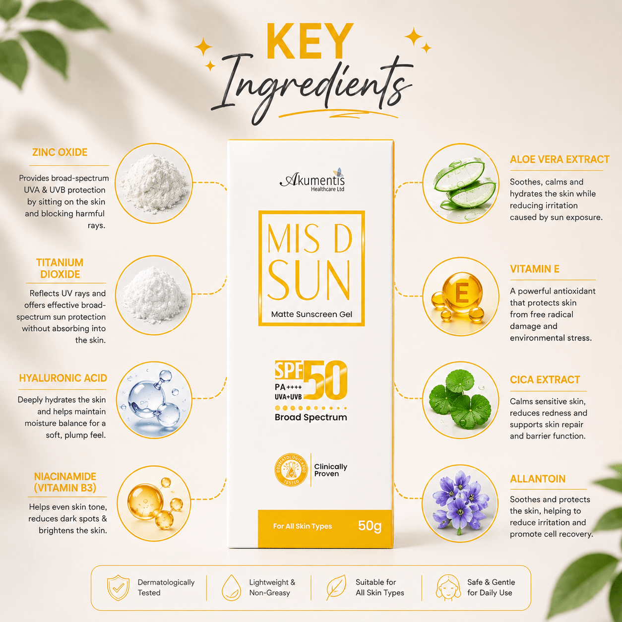 MIS D SUN Matte Sunscreen Gel SPF 50 PA++++ - Cosmosentials