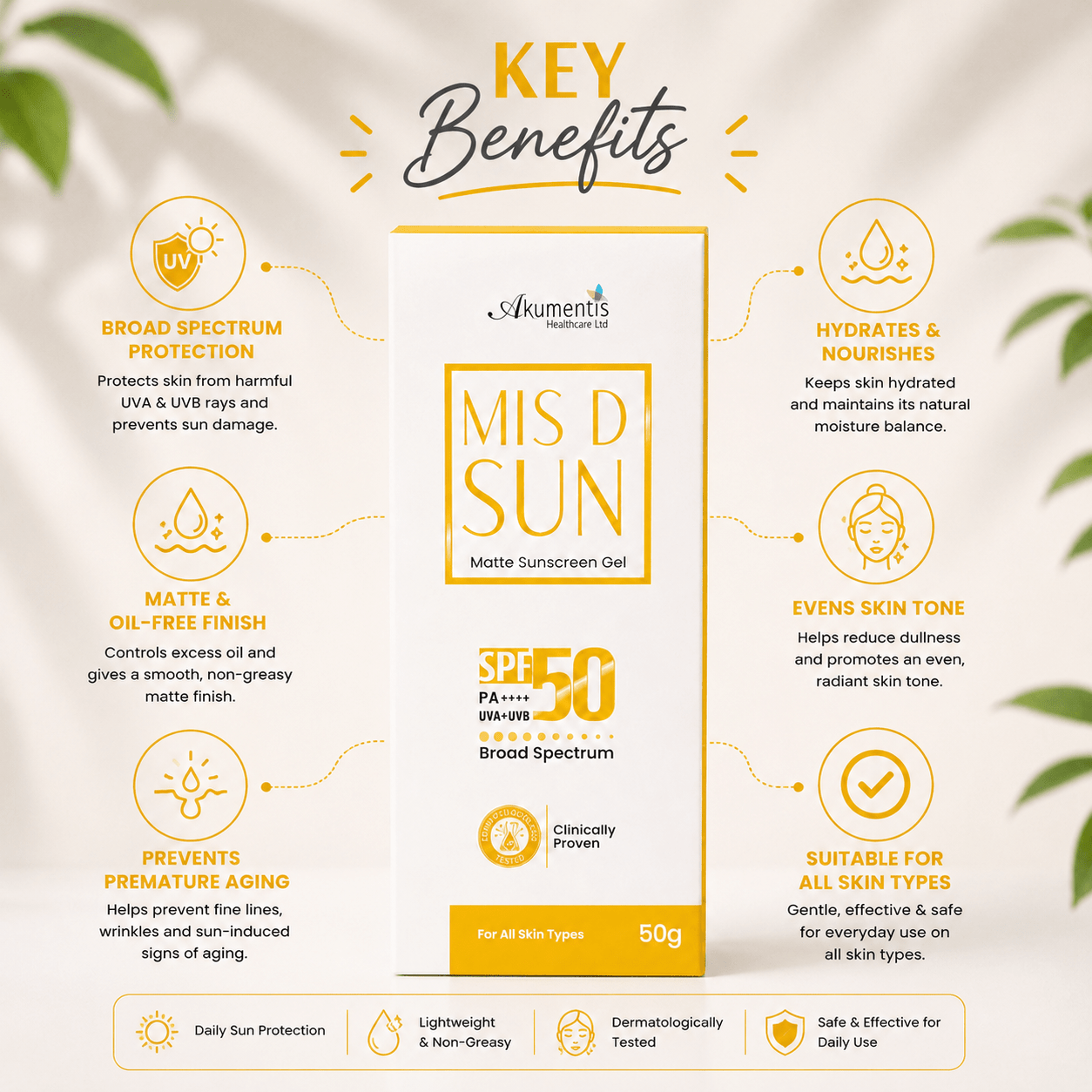MIS D SUN Matte Sunscreen Gel SPF 50 PA++++ - Cosmosentials
