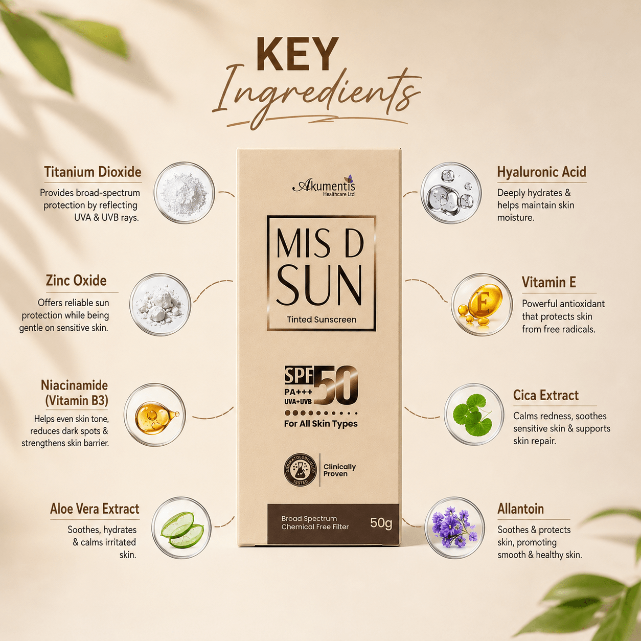 MIS D SUN Tinted Sunscreen SPF 50 PA+++ - Cosmosentials