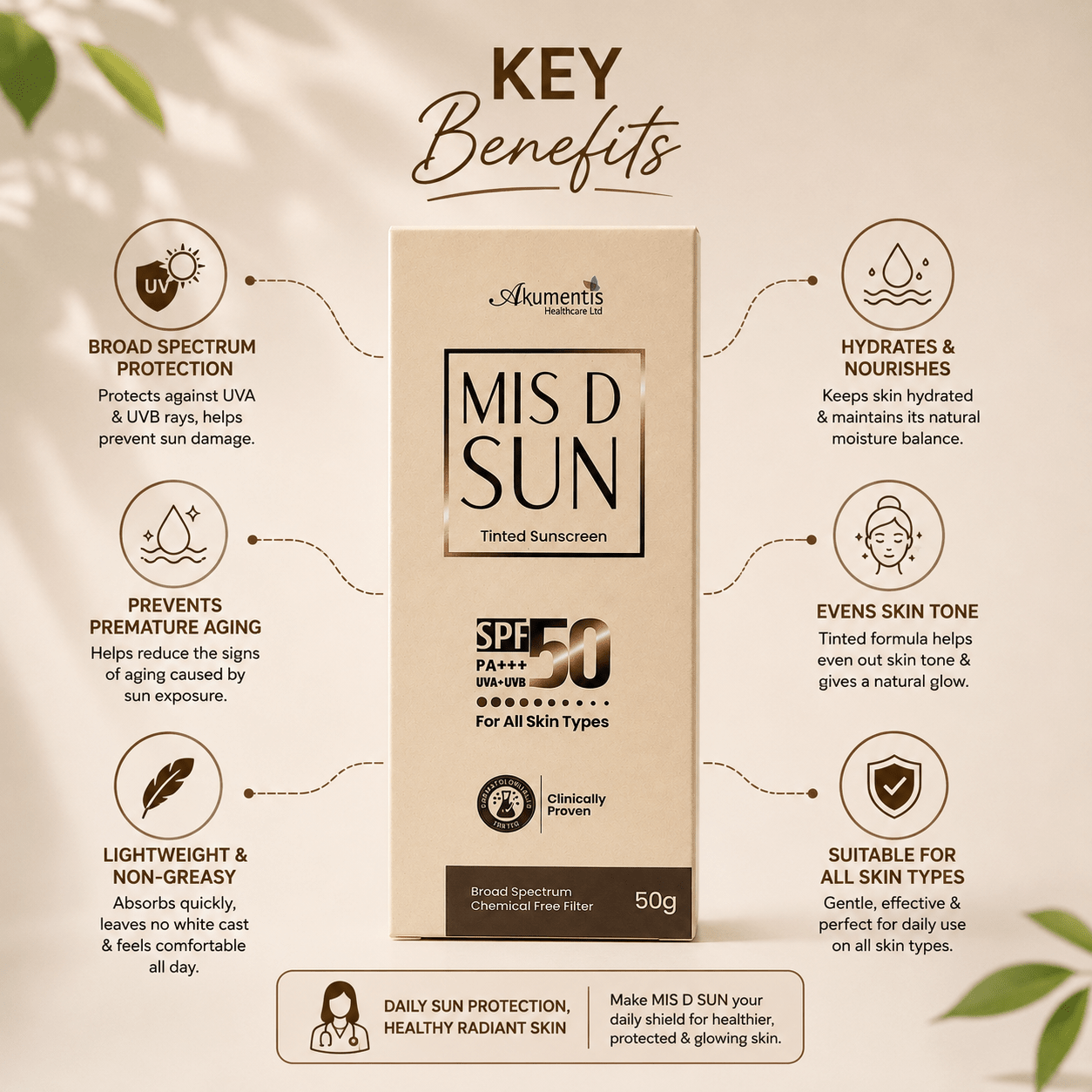 MIS D SUN Tinted Sunscreen SPF 50 PA+++ - Cosmosentials