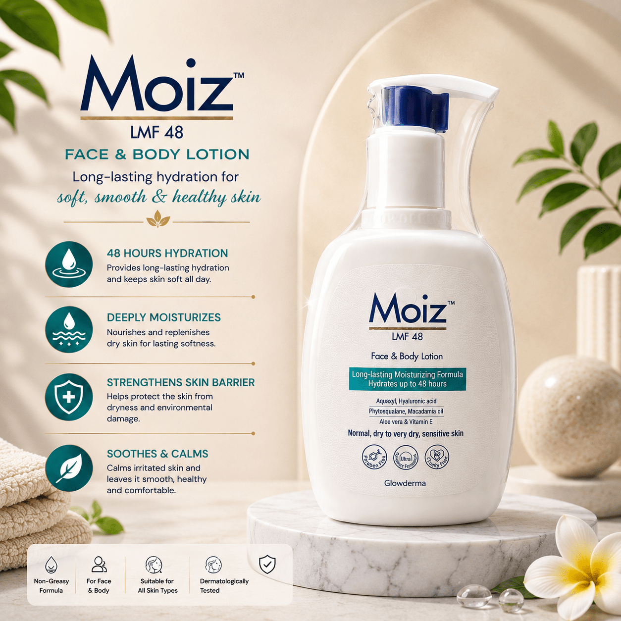 Moiz LMF 48 Face & Body Lotion 200ml - Cosmosentials