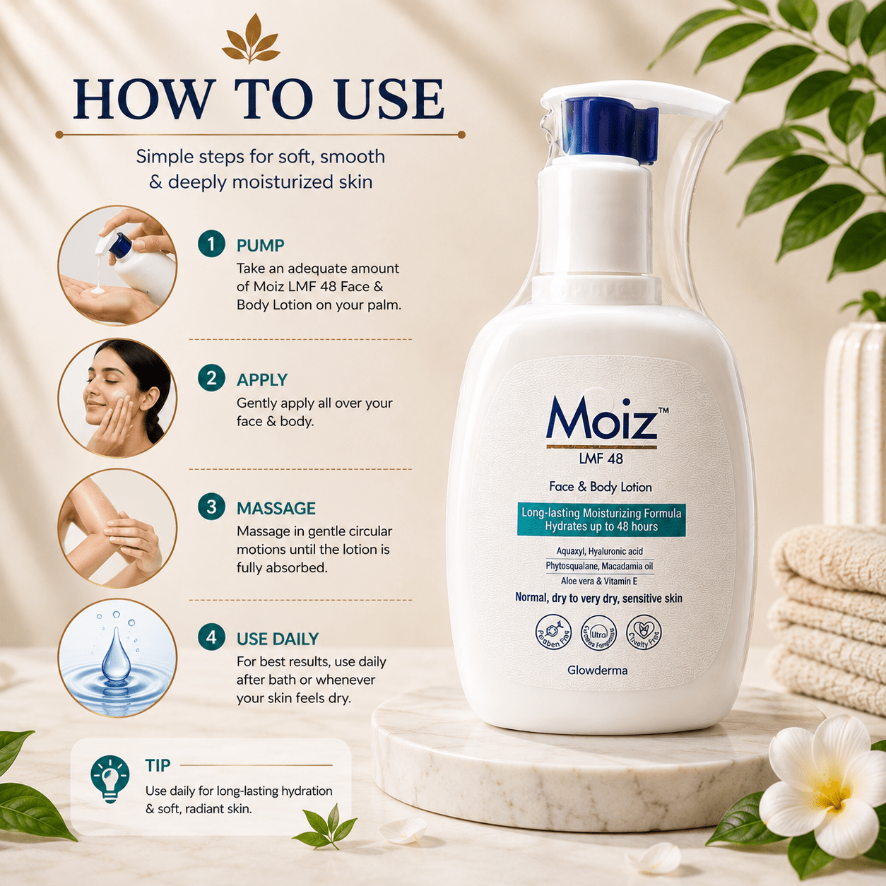 Moiz LMF 48 Face & Body Lotion 200ml - Cosmosentials