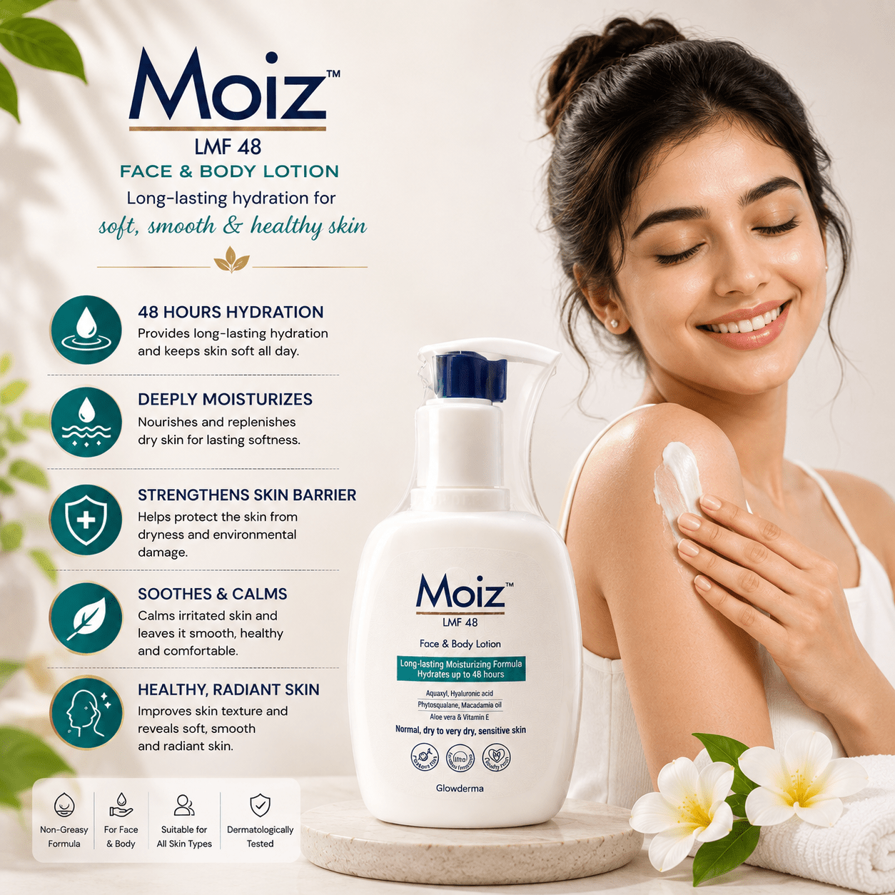 Moiz LMF 48 Face & Body Lotion 200ml - Cosmosentials