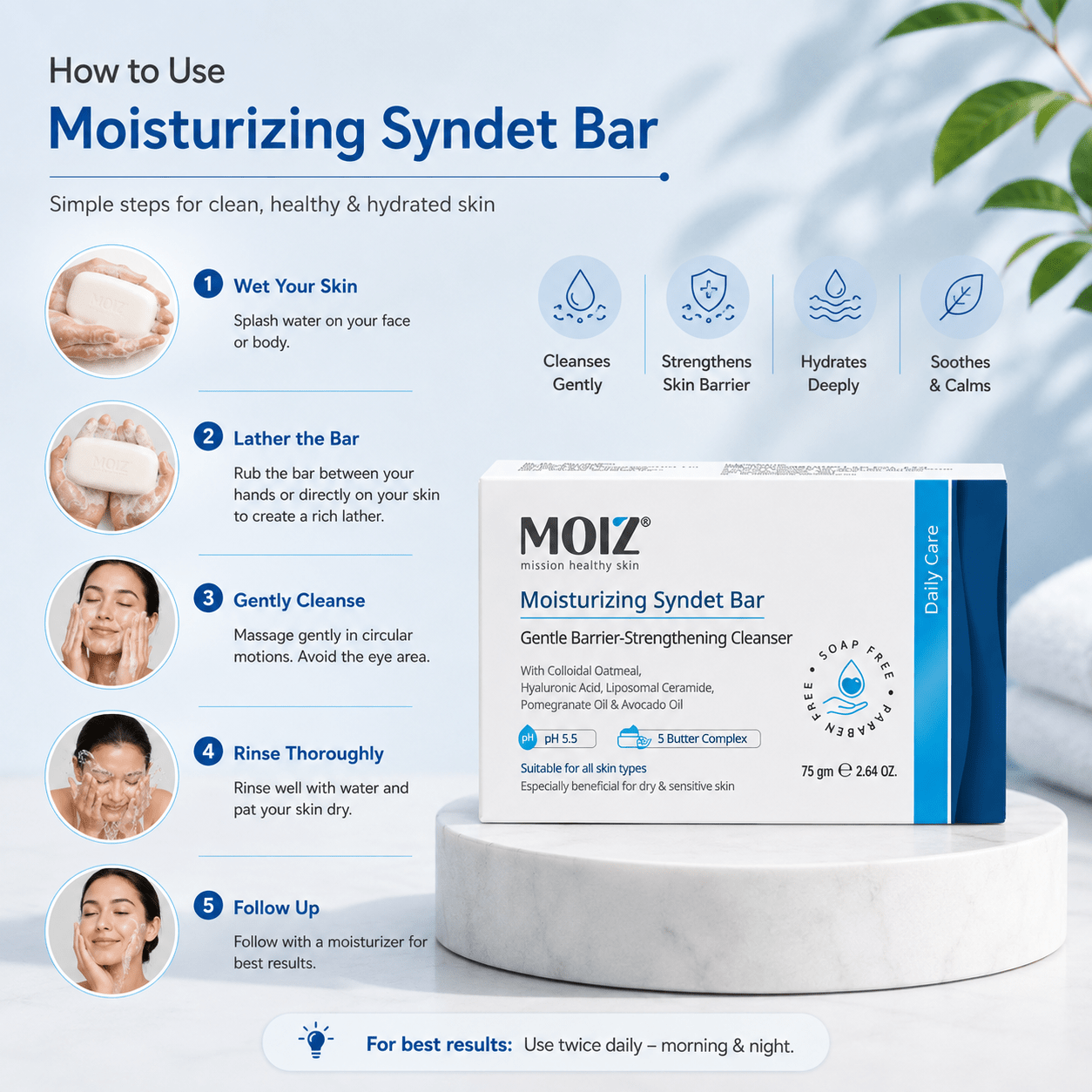 Moiz Moisturizing Syndet Bar - Cosmosentials