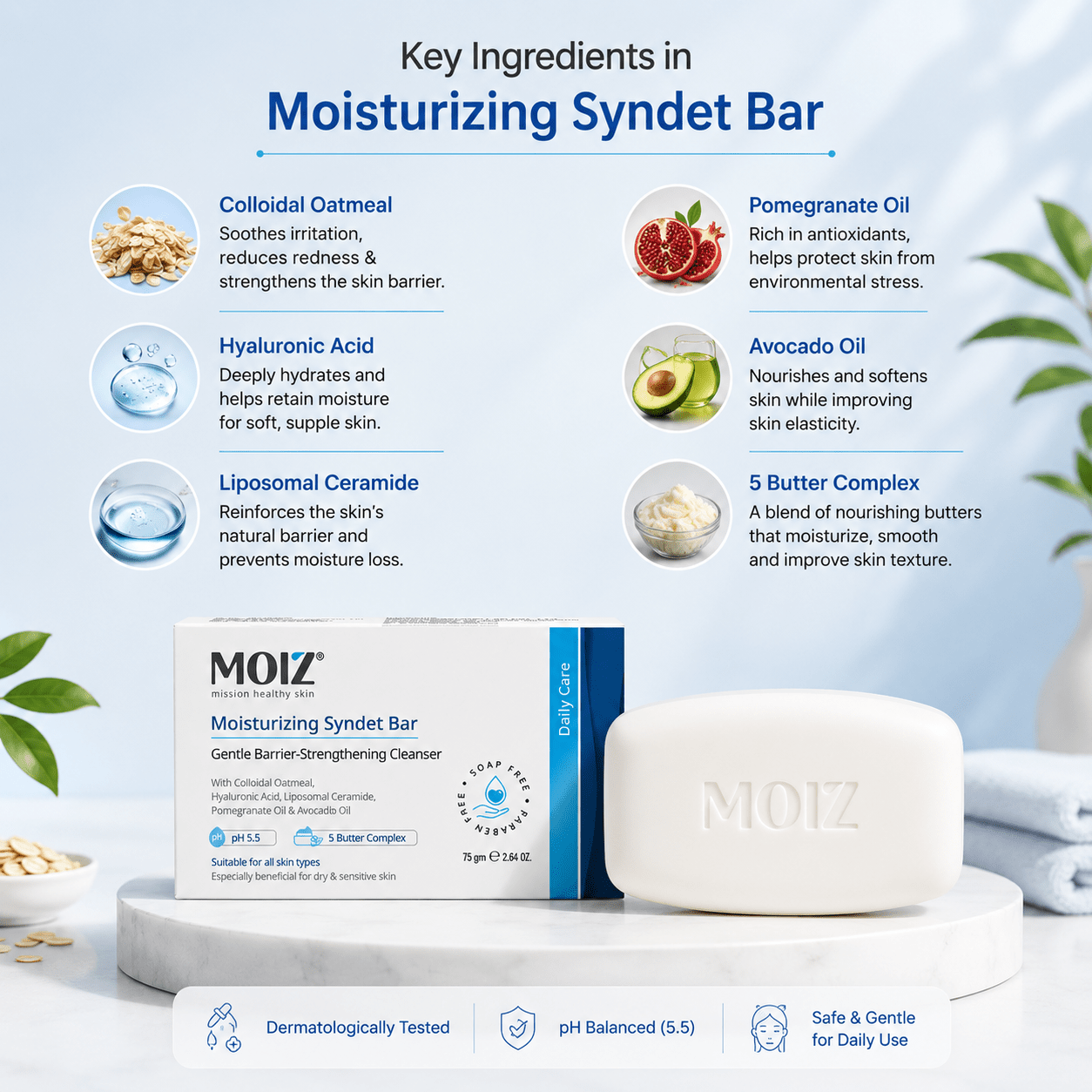 Moiz Moisturizing Syndet Bar - Cosmosentials