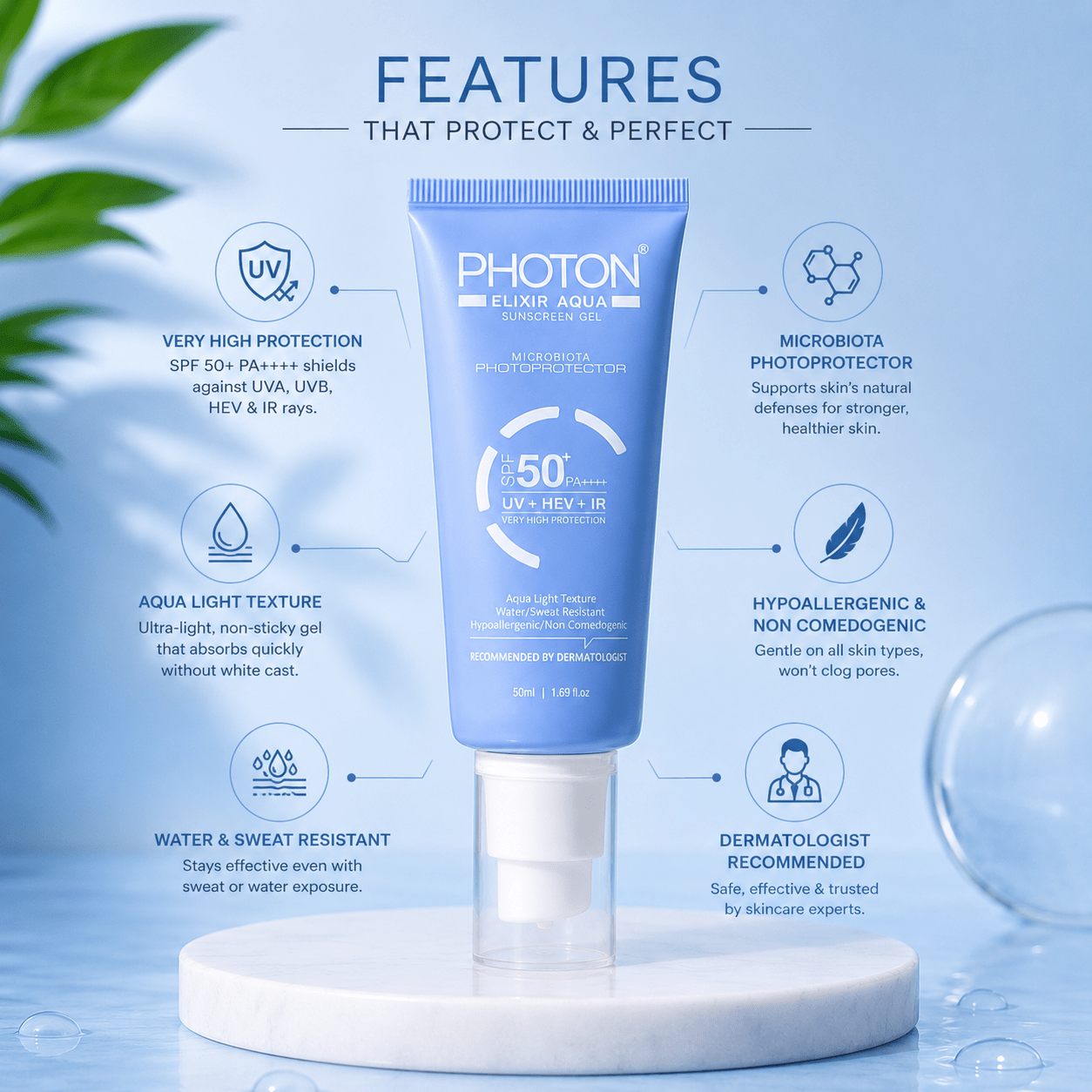 Photon Elixir Aqua Sunscreen Gel SPF 50+ PA++++ - Cosmosentials