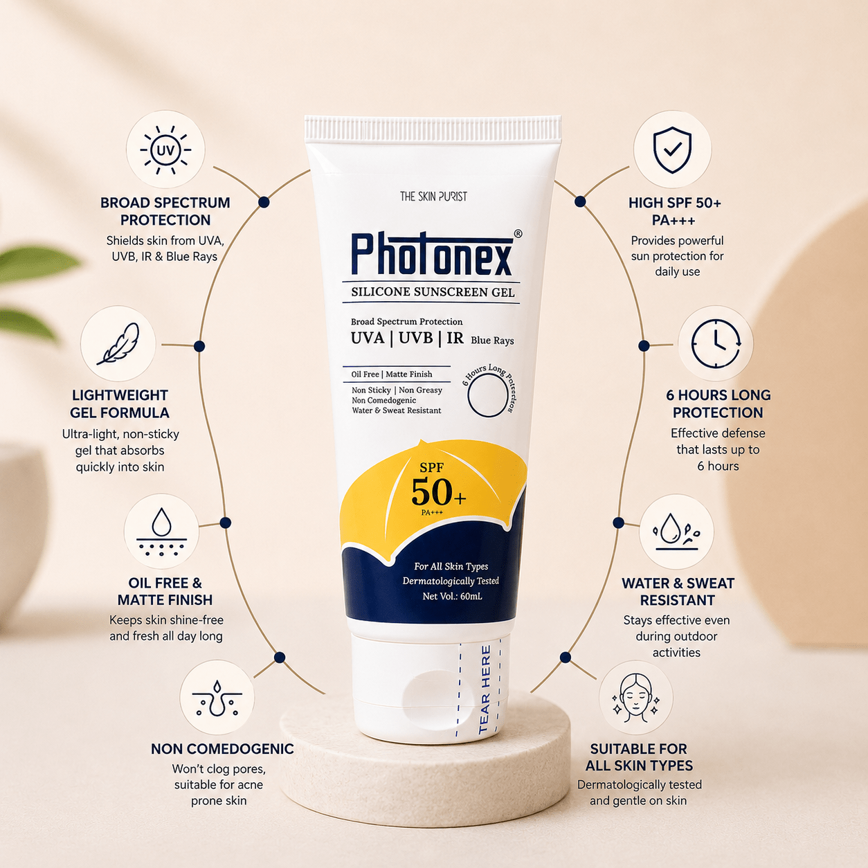 Photonex Silicone Sunscreen Gel SPF 50+ PA+++ - Cosmosentials