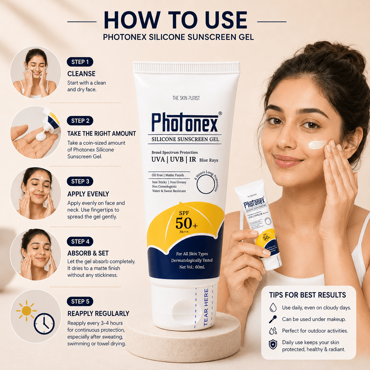 Photonex Silicone Sunscreen Gel SPF 50+ PA+++ - Cosmosentials