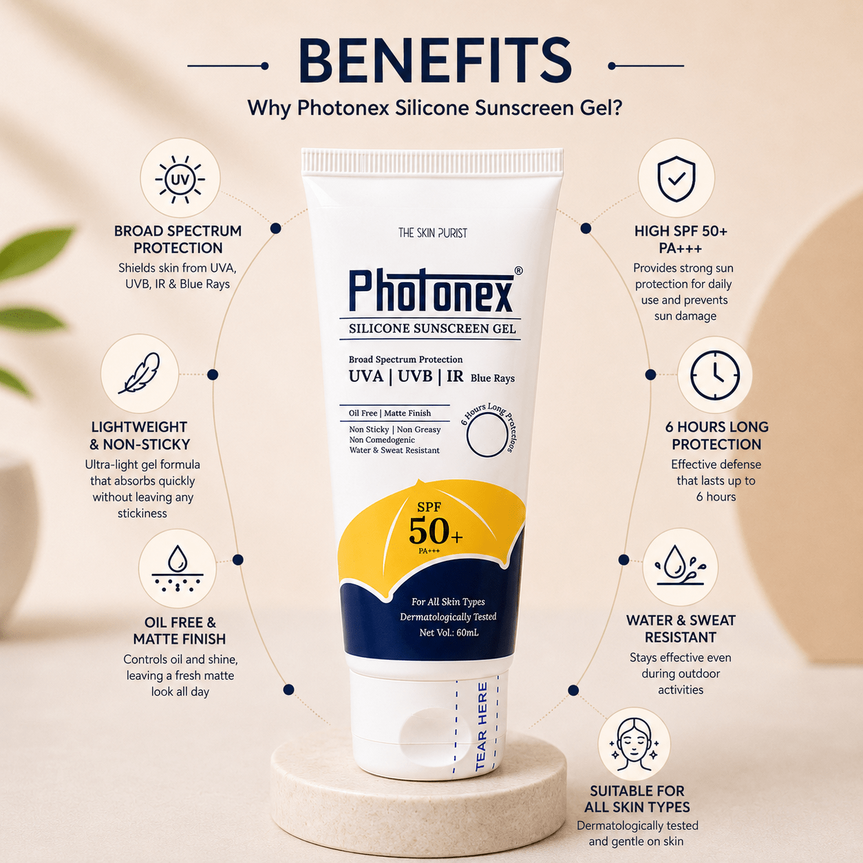 Photonex Silicone Sunscreen Gel SPF 50+ PA+++ - Cosmosentials