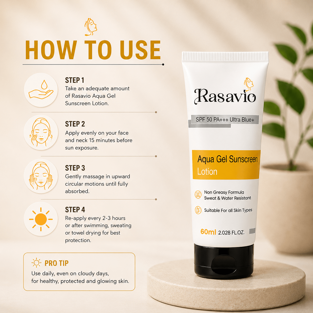 Rasavio Aqua Gel Sunscreen Lotion SPF 50 PA+++ Ultra Blue - Cosmosentials