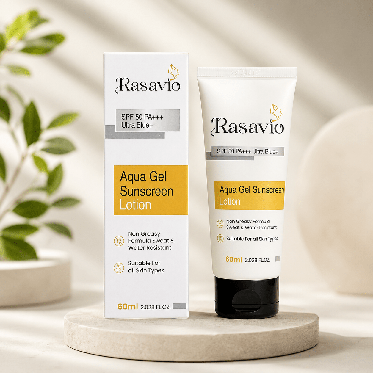 Rasavio Aqua Gel Sunscreen Lotion SPF 50 PA+++ Ultra Blue - Cosmosentials