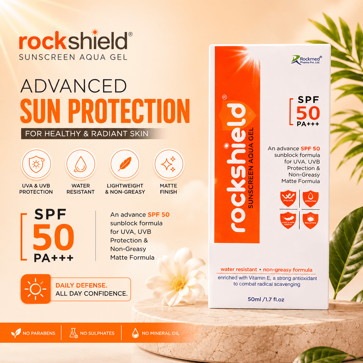 Rockshield Sunscreen Aqua Gel SPF 50+ PA+++ - Cosmosentials