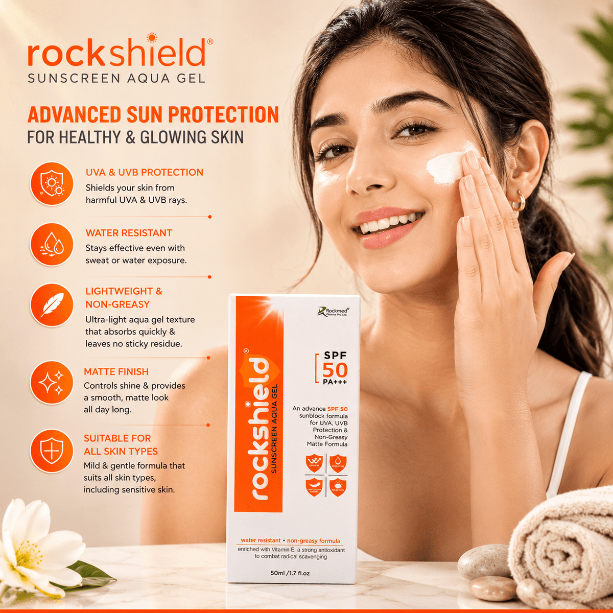 Rockshield Sunscreen Aqua Gel SPF 50+ PA+++ - Cosmosentials