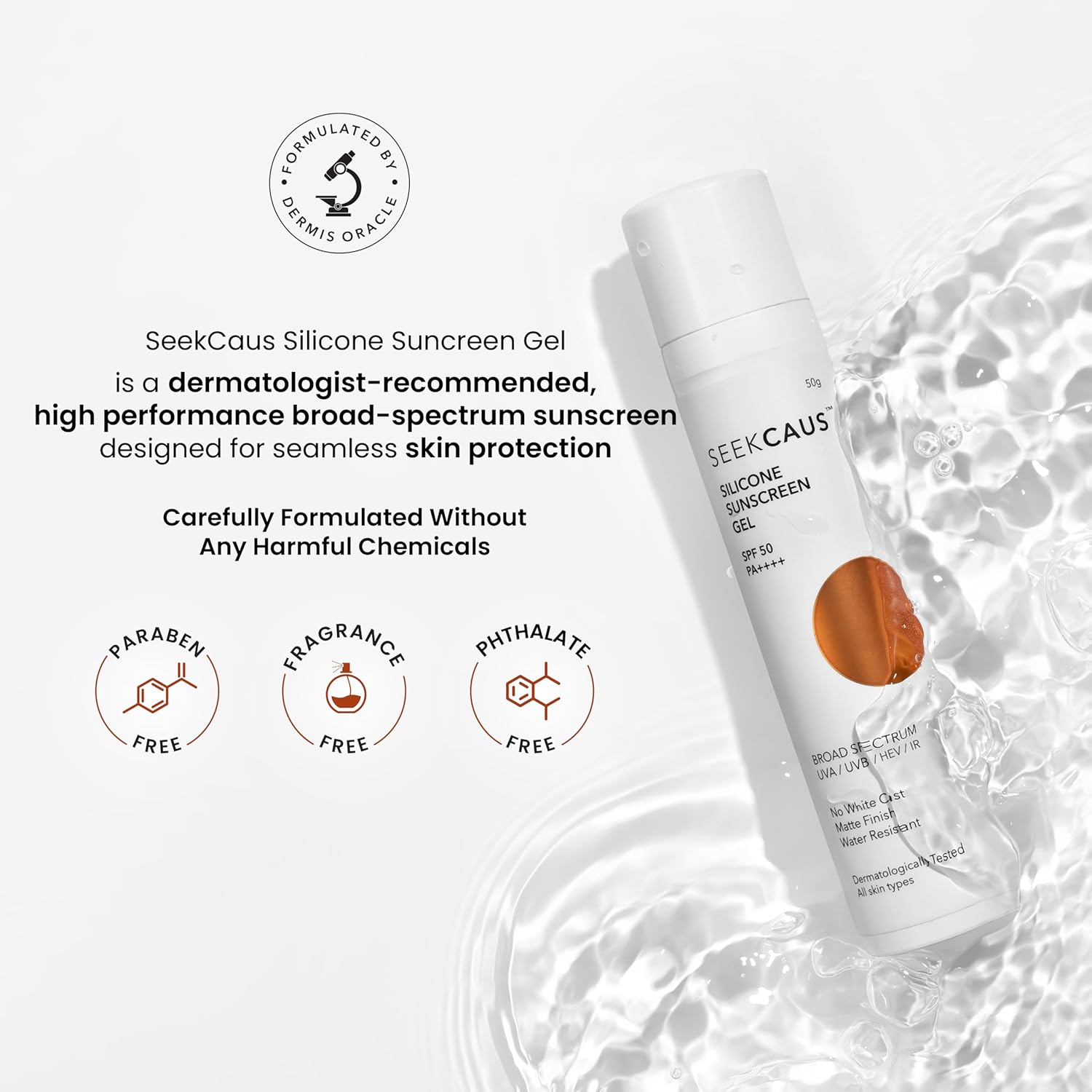 SEEKCAUS Silicone Sunscreen Gel, SPF 50 PA++++ - Cosmosentials