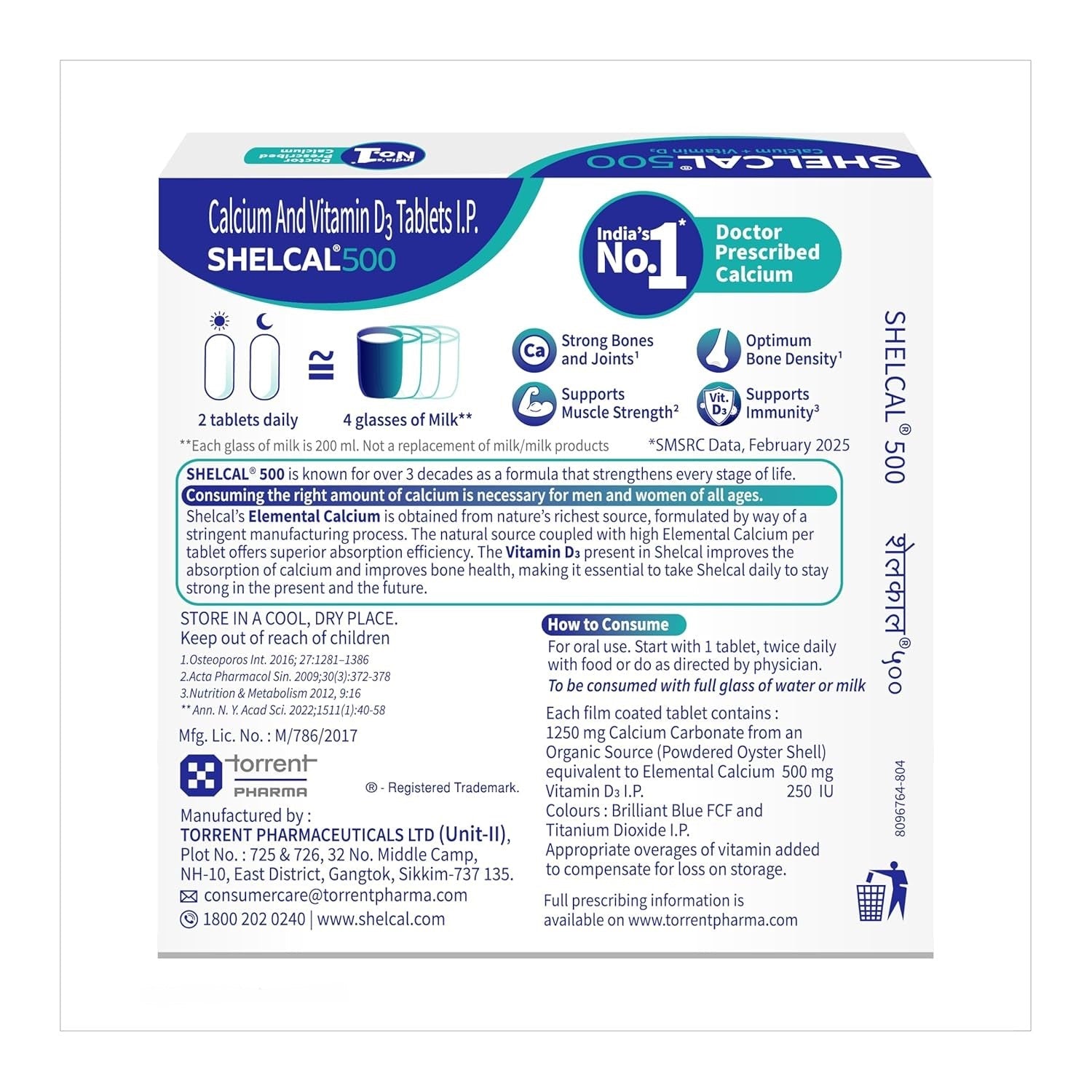 Shelcal 500 Calcium + Vitamin D3 Tablets - Cosmosentials