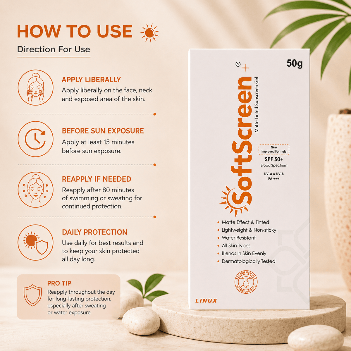 SoftScreen+ Matte Tinted Sunscreen Gel SPF 50+ (50g) - Cosmosentials