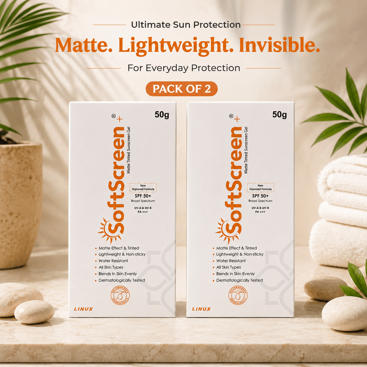 SoftScreen+ Matte Tinted Sunscreen Gel SPF 50+ (50g) - Cosmosentials