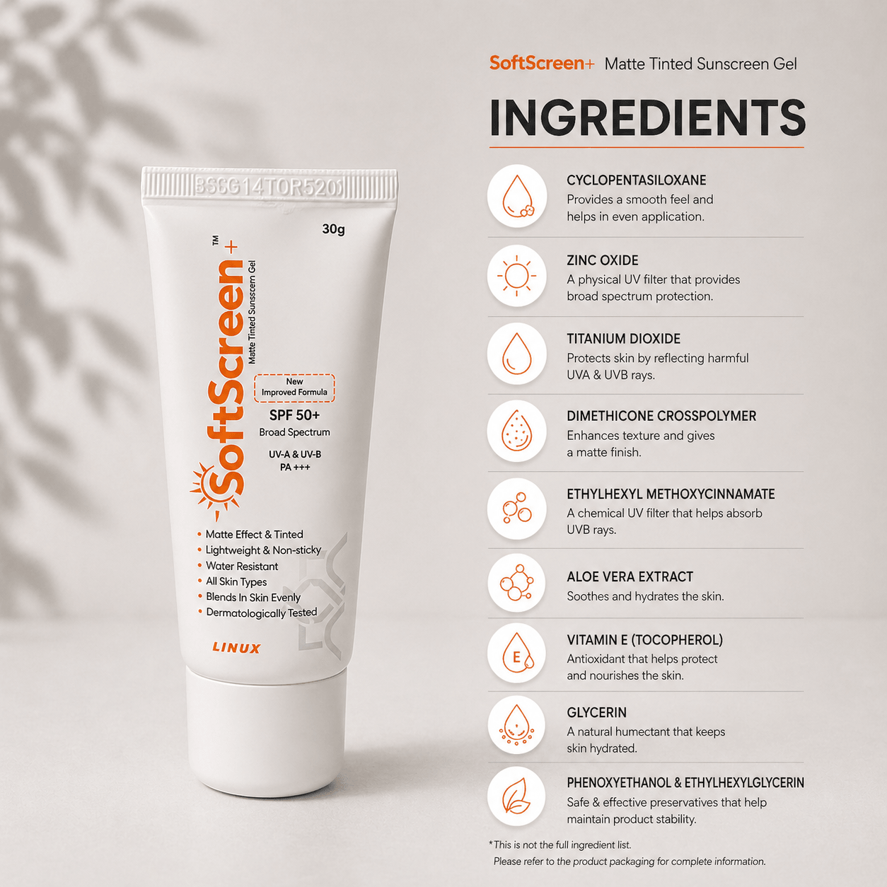 Softscreen+ Matte Tinted Sunscreen Gel SPF 50+ PA+++ - Cosmosentials