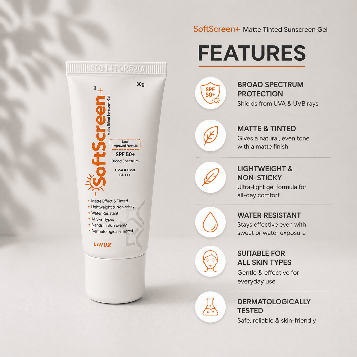 Softscreen+ Matte Tinted Sunscreen Gel SPF 50+ PA+++ - Cosmosentials