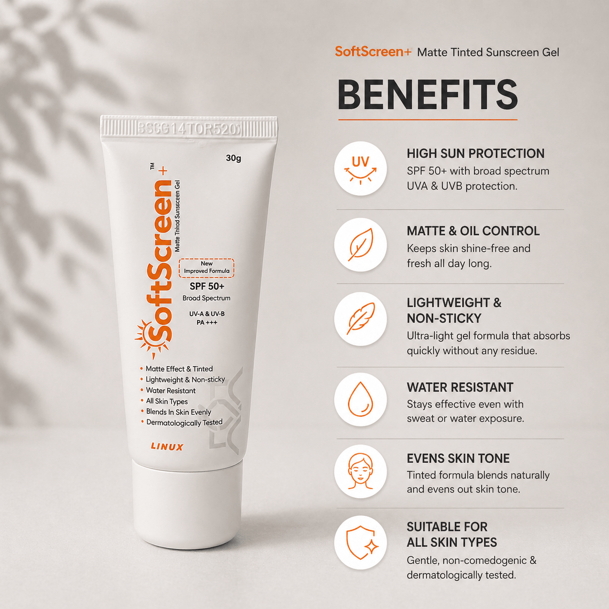 Softscreen+ Matte Tinted Sunscreen Gel SPF 50+ PA+++ - Cosmosentials
